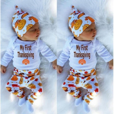 

Thanksgiving Newborn Baby Boys Girls Clothes Tops Romper Pants Leggings Hat Outfits Set