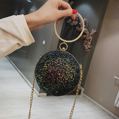 

Advanced sense bag Ocean ring handbag handbag New 2019 texture small round bag ins chain Messenger bag