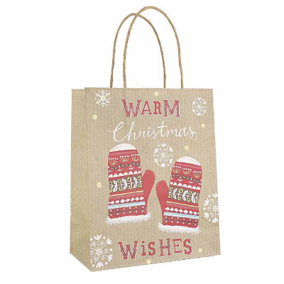 

FUNNYBUNNY Kraft Paper Bag with Handles Portable Christmas Gift Candy Bag Vintage Style Christmas Party Paper Carrier Tote