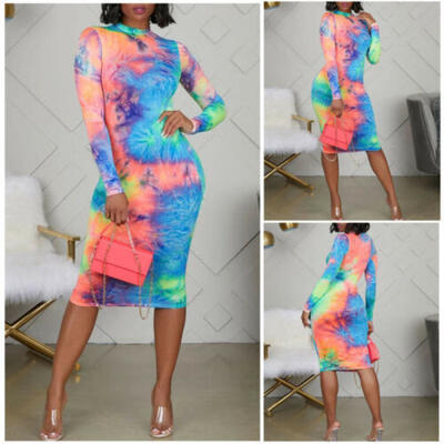 

Women Long Sleeve Midi Dress Bodycon Prom Cocktail Party Ladies Casual Dress
