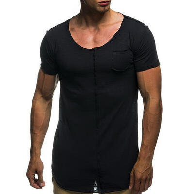 

Summer Casual Pocket Splicing Mens T-Shirt Big Round Neck Short Sleeve T-Shirt Tee Tops For Men