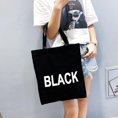 

Women Canvas Shoulder Bag Letters Print Large Capacity Zippered Shopping Totes Handbag