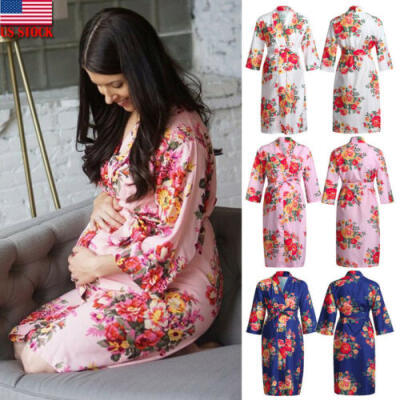 

Pregnant Women Maternity Robe Floral Dress Delivery Gown Nursing Top Postpartum