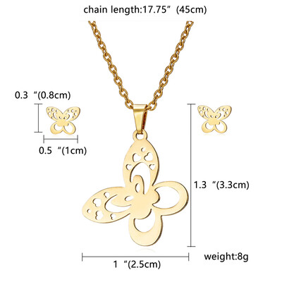 

Charms Jewelry Set Hollow Butterfly Animal Plant Leaves Dragonfly Flowers Pendant Necklace Stud Earrings for Women Gold Color