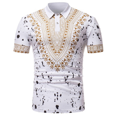 

ZT - PL02 Men African Print Pullover Short Sleeve Summer Casual Shirt with Turn-down Collar