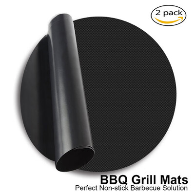 

Hot 2pcsset 36CM Round Shape Non-Stick BBQ Grill Mat Reusable Portable Picnic Cokking Barbecue Baking Sheets Mats