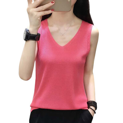 

Womens Fashion V Neck Shirts Sleeveless Solid Knitted Loose Tank Top Fitting Tee Tops