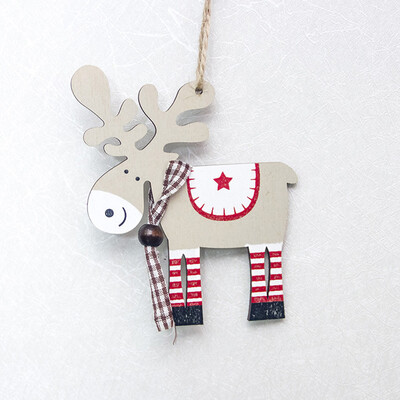 

JPGIF Painted Wood Elk Pendant Christmas Tree Decoration Xmas Decor Deer Ornaments