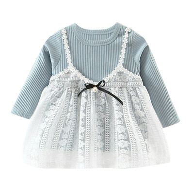 

Girl Long Sleeves Round Neck Dress Lace Princess Female Baby Autumn Dress