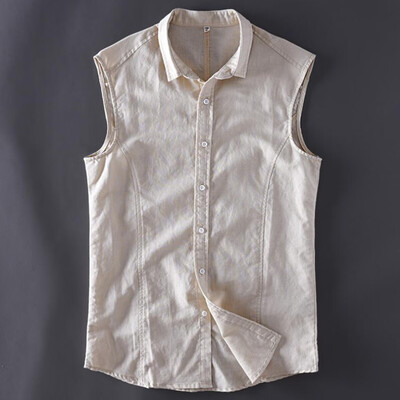 

Toponeto Mens Summer New Style Fashionable Pure Cotton Linen Vest Comfortable Blouse Top