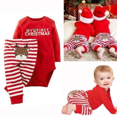 

First Christmas Newborn Baby Boy Girls Romper Pants Bodysuit Outfits Xmas