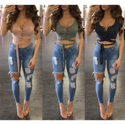 

Women Sleeveless Crop Tops Backless Vest Halter Tank Tops Short Blouse T-Shirt