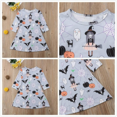 

Summer Toddler Kids Baby Girls Cartoon Print Long Sleeve Dress Casual Clothes