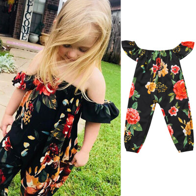 

Toddler Baby Girls Fly Sleeve Off Shoulder Floral Jumpsuit Casual Clothes