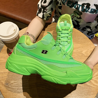 

Fluorescent green father shoes ins tide 2019 summer network celebrity net breathable super fire thick soled sneakers