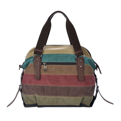 

Casual Patchwork Canvas Handbag Stripe Shoulder Bags Shopping Bags