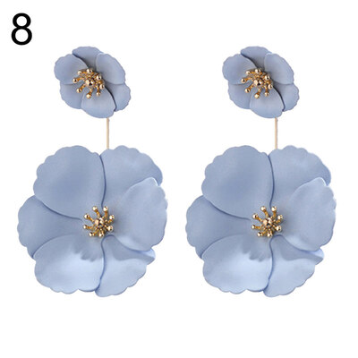 

Fashion Women Dual Layer FabricFlower Dangle Ear Stud Earrings Jewelry Decor