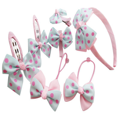 

7PcsSet Kids Girl Bow Headwear HairpinHairbandElastic Headband