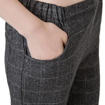 

New Fashion Women Harem Pants Plaid Check Tartan Elastic Waist Pockets Causal Loose Trousers Grey