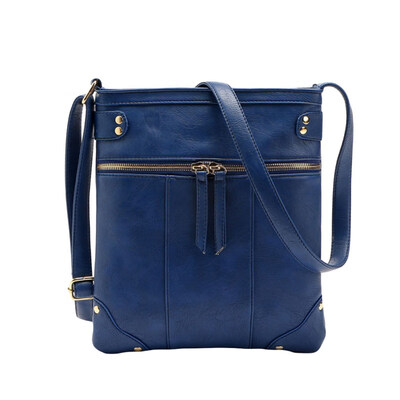 

Vintage Women Solid Color Rivet Front Zipper Faux Leather Crossbody Shoulder Bag