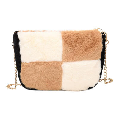 

Fashion Women Splicing Color Chain Phone Bag Plush Shoulder Messenger Bags