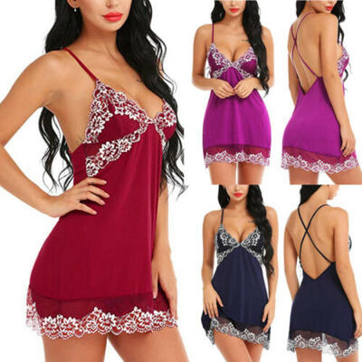 

US Womens Sexy Satin Lingerie Sleepwear Night Gown Babydoll Dress Nightie Robe