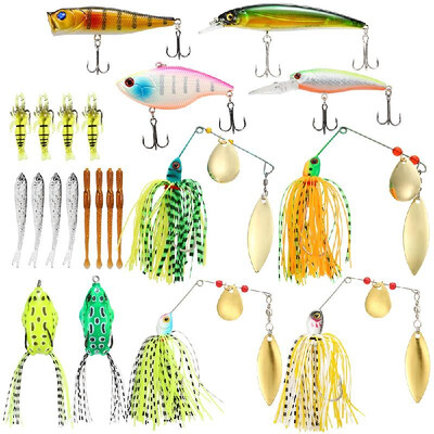 

22pcs Assorted Fishing Lures Set Artificial Soft Hard Fishing Lures Baits Minnow Popper VIB Spinnerbait Lures Baits
