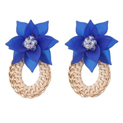 

Women Flower Water Drop Rattan Weave Charm Rhinestone Statement Stud Earrings
