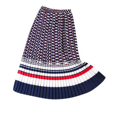 

Roseonmyhand Fashion Womens Printed Pleated Stripes Contrast Color Casual Skirt