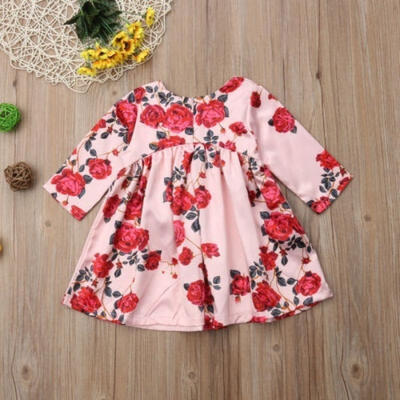 

Toddler Kids Baby Girls Princess Flower Party Long Sleeve Dress Clothes 6M-5T