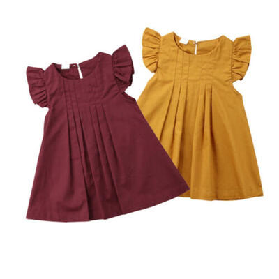 

Newborn Toddler Kids Baby Girl Summer Solid Color Ruffle Party Dress Clothes Hot