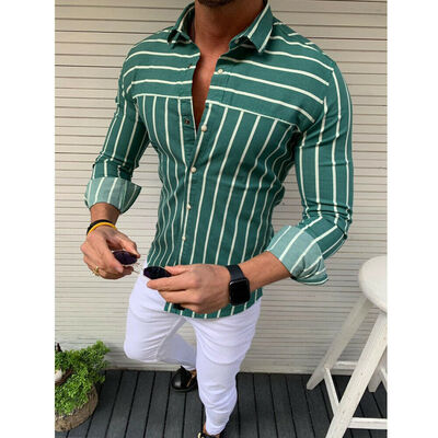 

Fashion Mens Slim Fit Stripe Long Sleeve Muscle Tee T-shirt Casual Tops Blouse
