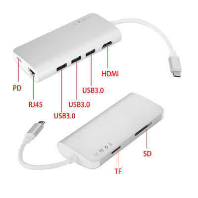 

Greensen Type-c to Hub 3 USB30 HDMI 4K RJ45 Gigabit LAN PD Charging SDTF Card Reader SilverHub USB Hub 30