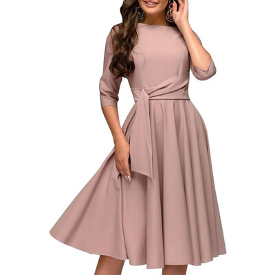 

Women Dresses 2018 Solid A Line Dress Elegant Office Slim Party Dress
