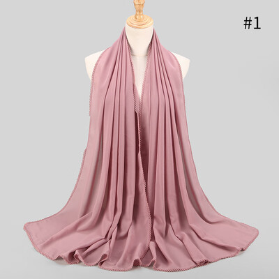 

Elegant style ladies monochrome lace stitching scarf supply source pearl chiffon scarf Muslim MSL037