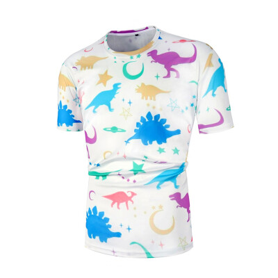 

Toponeto Mens Round Neck Slim Casual 3D Print Colorful Sport Short Shirts Blouse Tops