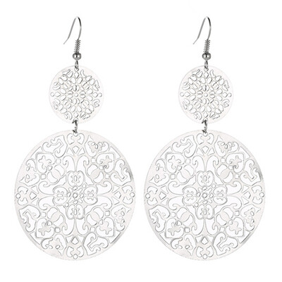 

Women Vintage Hollow Carved Flower Round Long Eardrop Hook Earrings Jewelry Gift