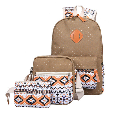 

Women Girl New Ethnic Style Printing Bag Set Canvas Backpack Laptop School Shoulder Crossbody Bag Canvas Handbag Travel Book Bag