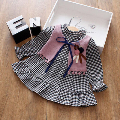 

Newborn Baby Girls Bow Tie Plaids Princess DressWaistcoat Outfits Clothes Set