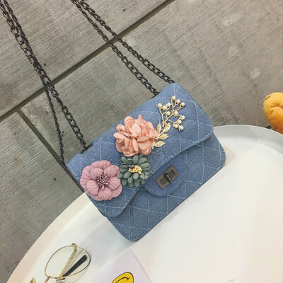 

Women Canvas Messenger Shoulder Bag Elegant Applique Floral Party Handbag Metal Clip Small Square Phone Bags T30