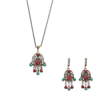 

Unique Hand Bohemian Pendant Good Luck Necklace Earrings Kit Vintage Sweater Chain Women Gift Jewelry Set