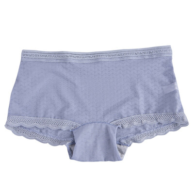 

Women Lace Stitching Transparent Mesh Solid Color Mid Waist Hip Shaping Briefs Sweet Sexy Panties