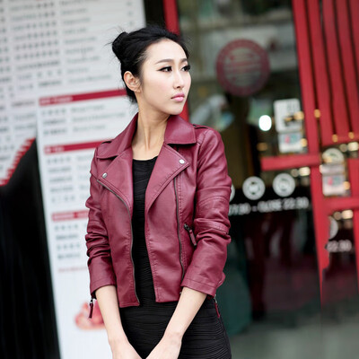 

Womens Punk Coat Lapel PU Leather Solid Motorcycle Jacket Zip Outwear Casual