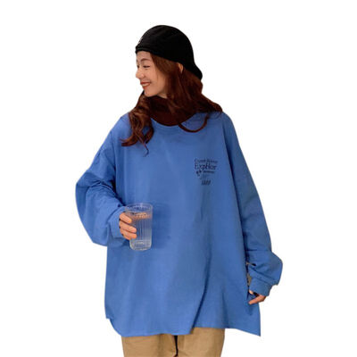 

Plus Size T-Shirt Women Cartoon Letter Print Loose TShirt Autumn Long Sleeve Casual Female Tops Simple Solid Ladies T-Shirts