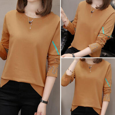 

Korean Loose Women Casual T-shirt Soft Spring O Neck Simple Bottoming Tops