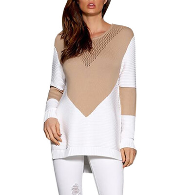 

〖Follure〗Womens Fashion Long Sleeve Colorblock Hollow Knitted Sweater Wrap Pullover