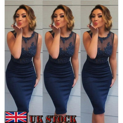 

Womens Lace Bodycon Mini Dress Ladies Evening Party Cocktail Short Sundress UK