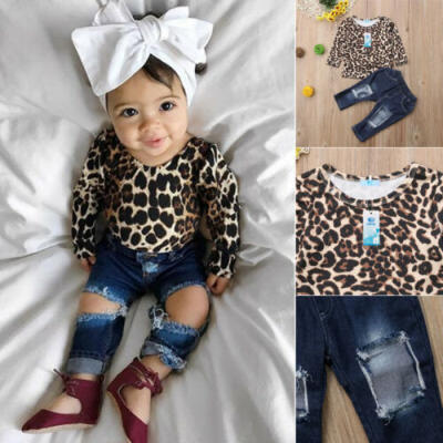 

Toddler Kids Baby Girls Leopard Clothes Tops Shirt Denim Pants Trousers Outfits