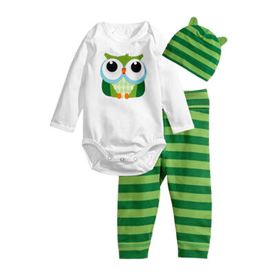 

Cute Animal Clothes Set 3pcs Long Sleeve Baby Rompers Stripe Pants Hat Suit
