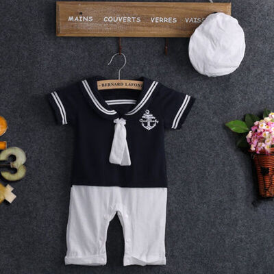 

Newborn Toddler Baby Boy Sailor Playsuit Toddler Outfit Set Romper ClothesHat